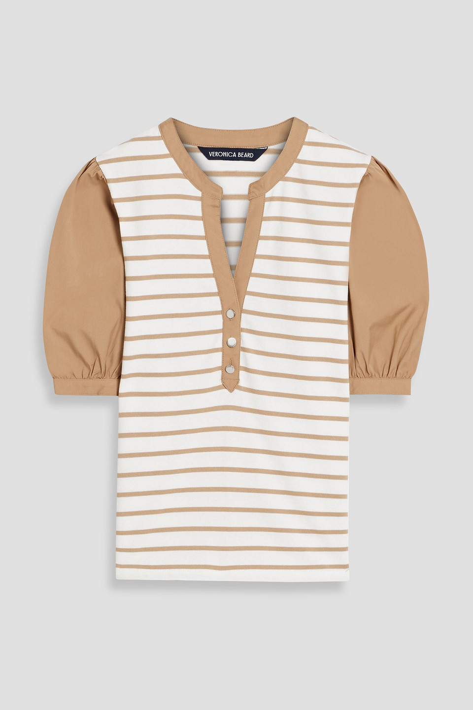 Veronica Beard Kellie Poplin-trimmed Striped Cotton-jersey Top In Off-white