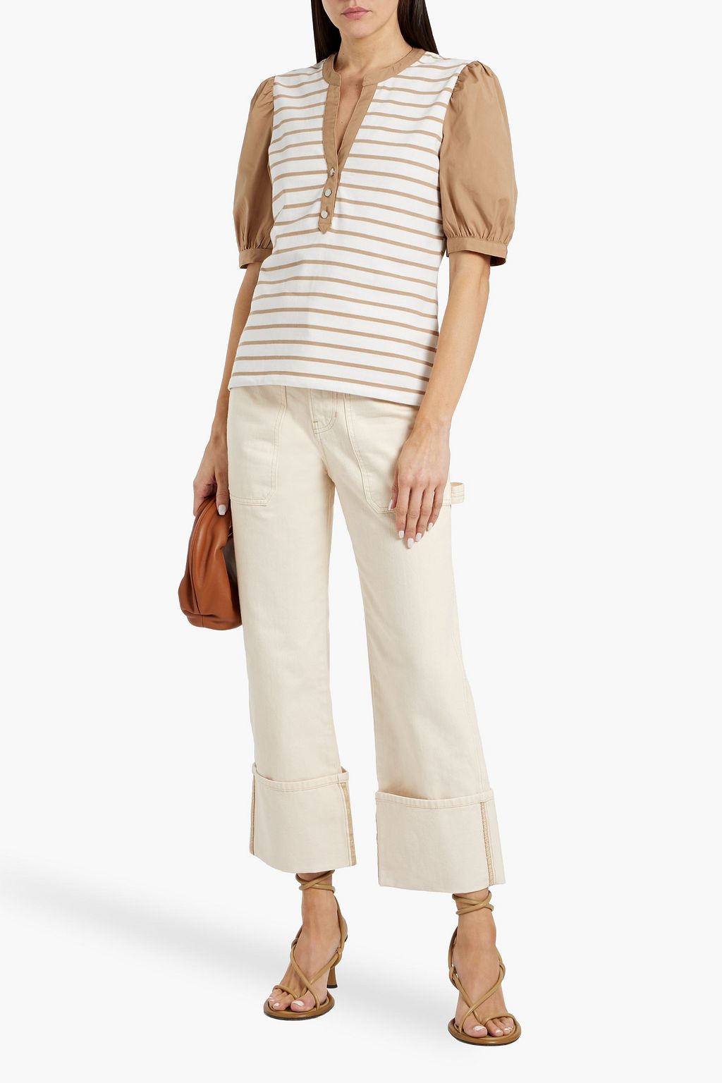 VERONICA BEARD Kellie poplin-trimmed striped cotton-jersey top