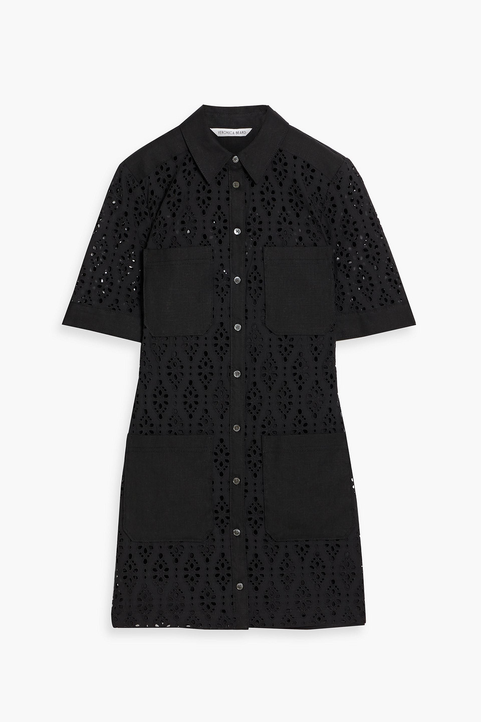 Veronica Beard Rafaela Linen-blend And Broderie Anglaise Cotton Mini Shirt Dress In Black