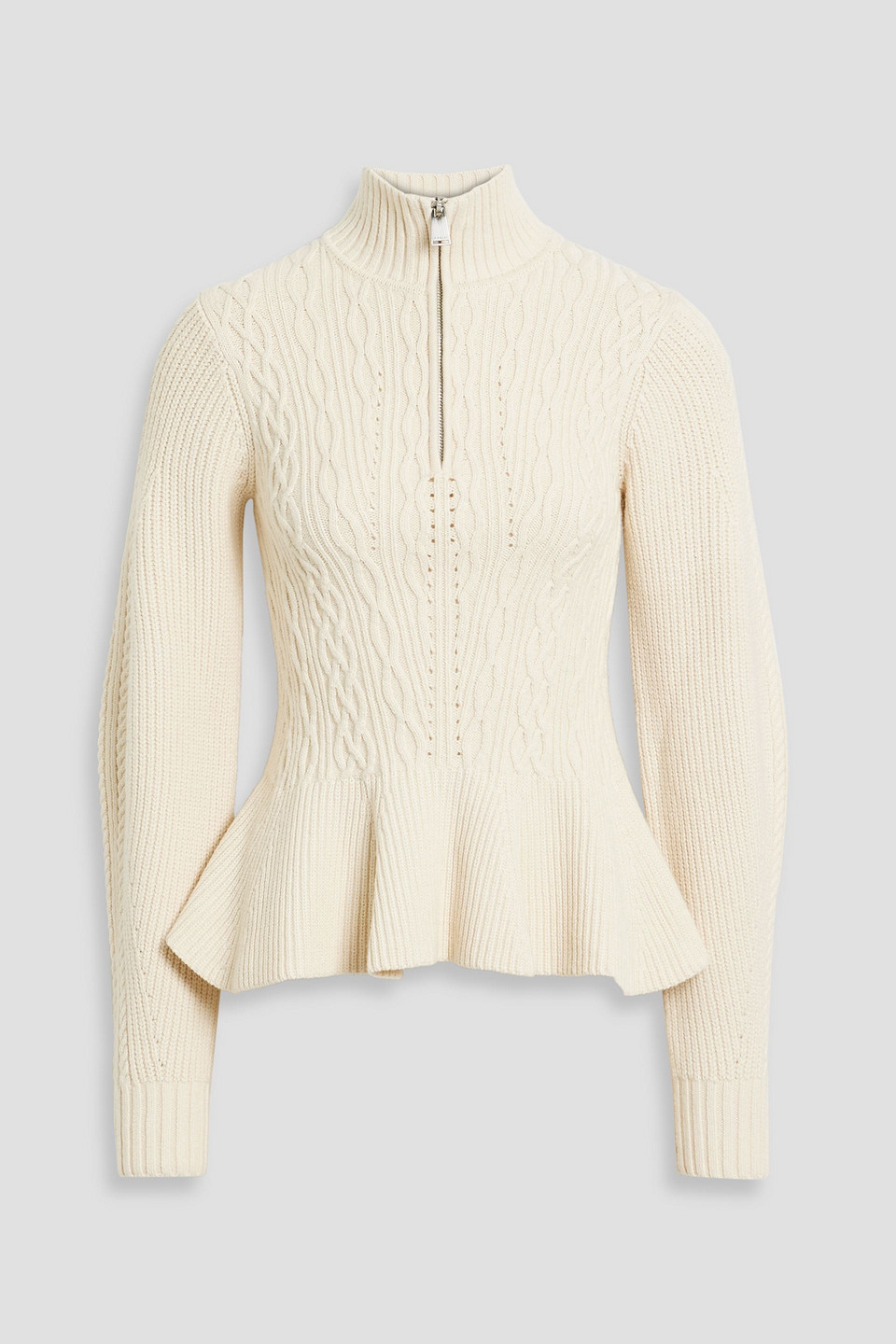 Simkhai Susanna Cable-knit Cotton-blend Peplum Half-zip Sweater In Neutral