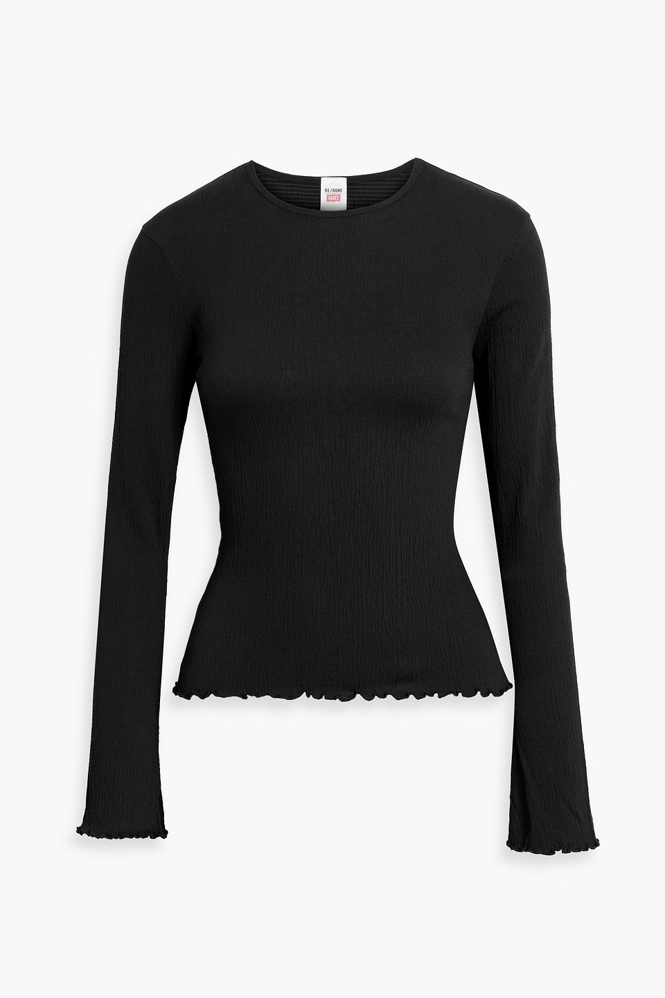 Re/done Crinkled Cotton Top In Black