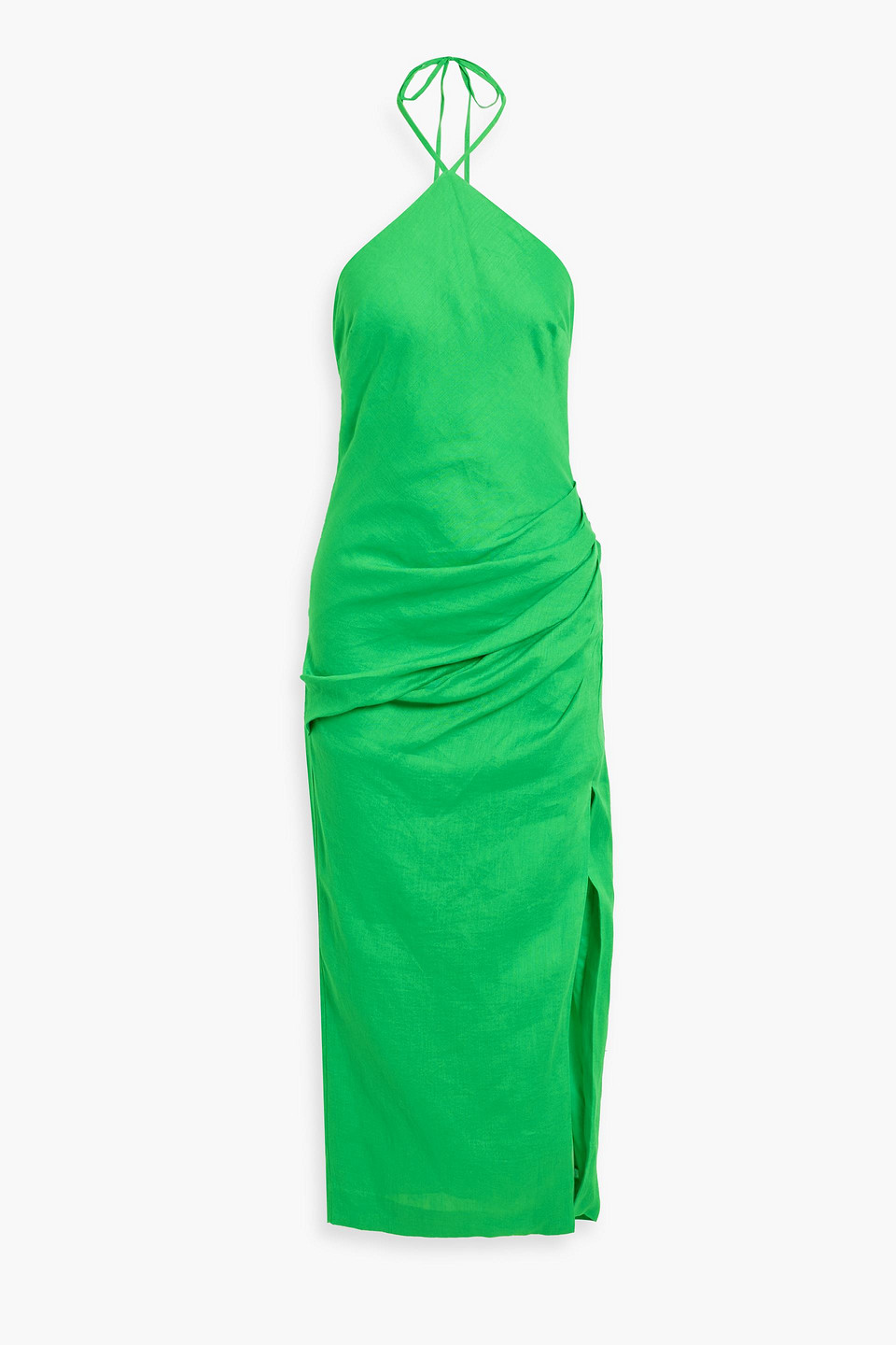 Simkhai Hansel Draped Linen Halterneck Maxi Dress In Green
