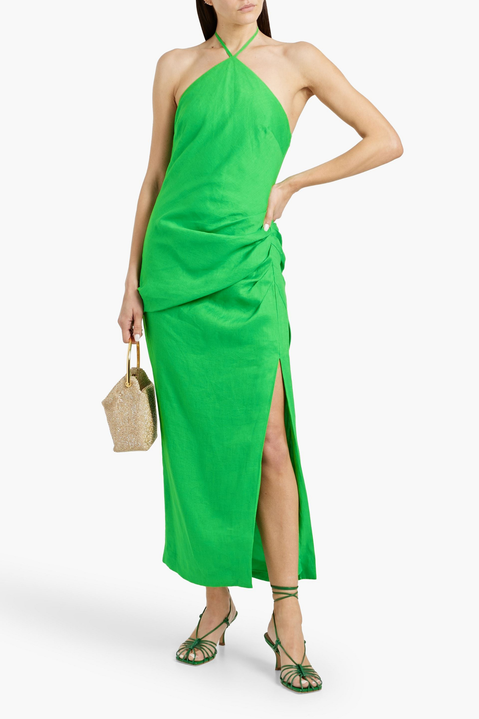 SIMKHAI Hansel draped linen halterneck maxi dress