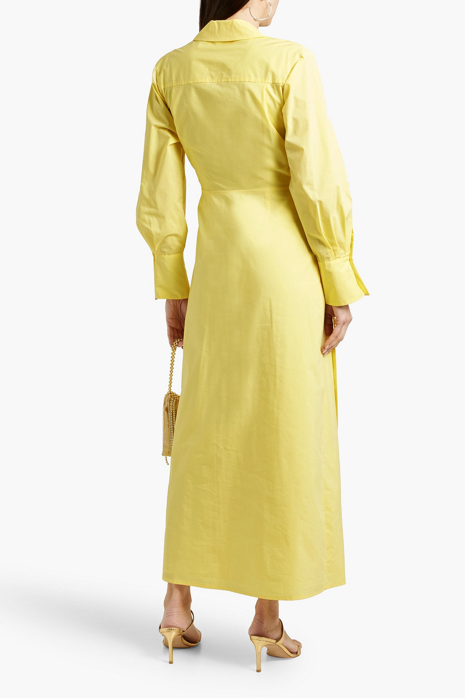 Shop Simkhai Briar Wrap-effect Cotton-blend Poplin Maxi Shirt Dress In Yellow