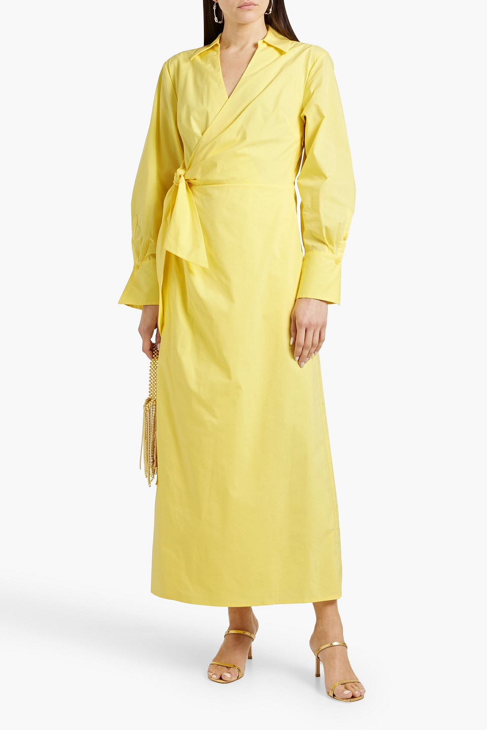 Shop Simkhai Briar Wrap-effect Cotton-blend Poplin Maxi Shirt Dress In Yellow