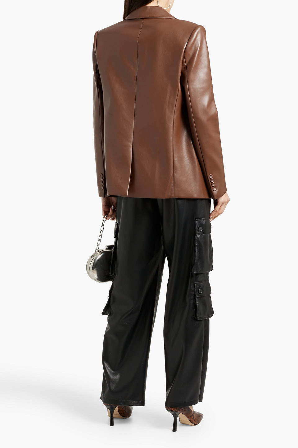 Simkhai Becky Double Breasted Faux Leather Blazer In Brown