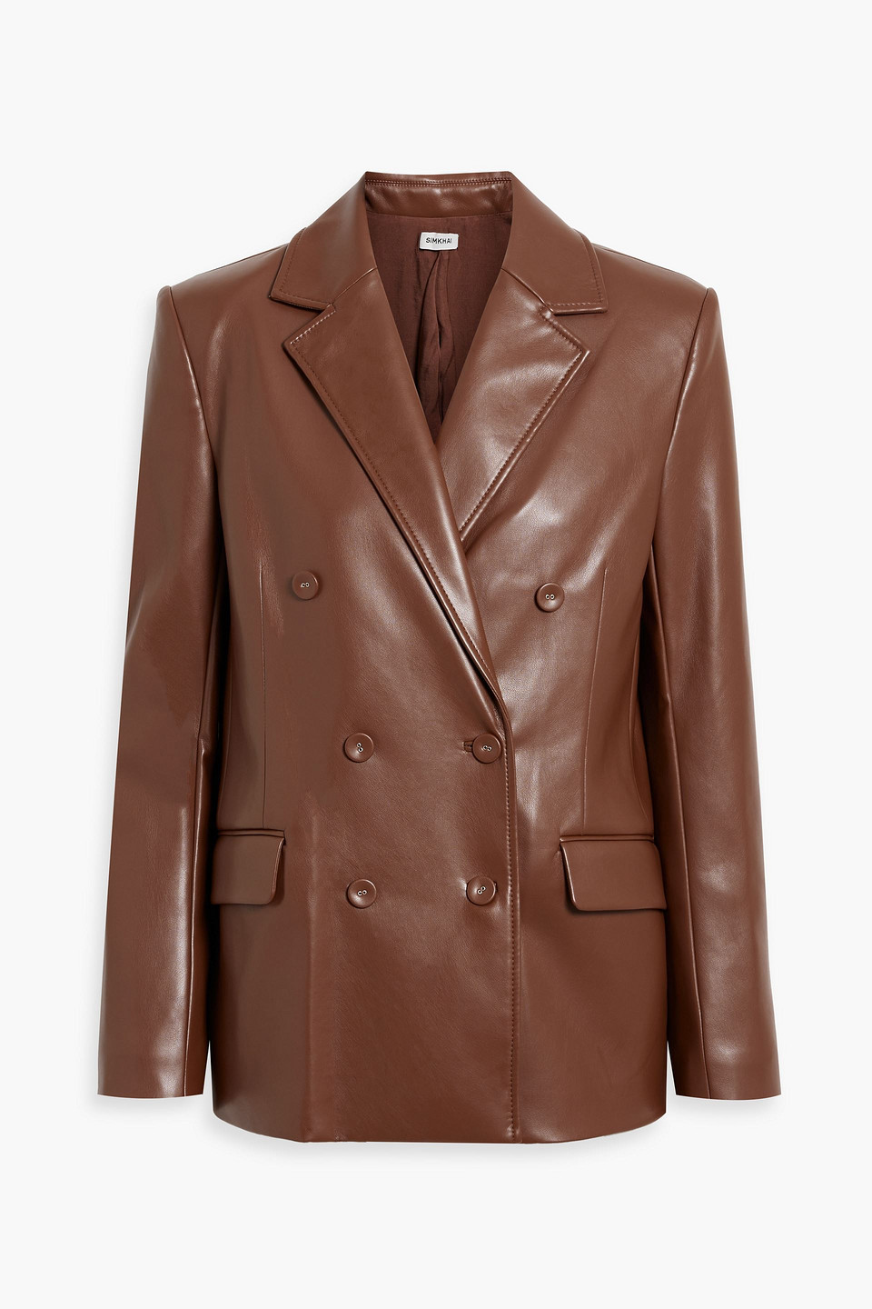 Simkhai Becky Double Breasted Faux Leather Blazer In Brown