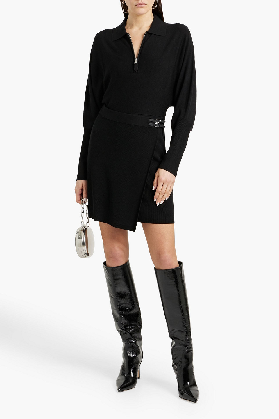 Simkhai Harvey Wrap-effect Merino Wool Mini Dress In Black