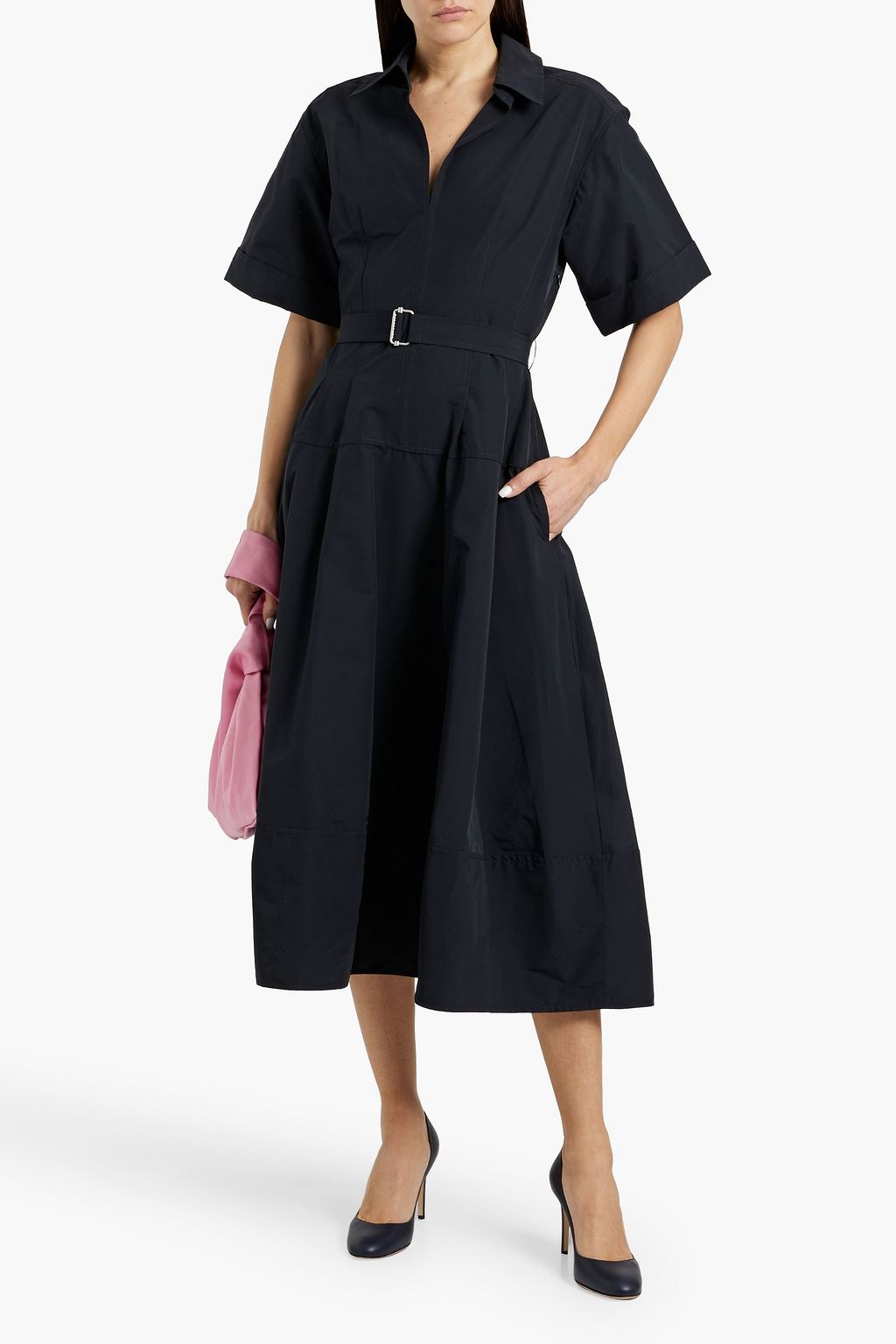 SIMKHAI Deanna belted cotton-blend poplin midi shirt dress