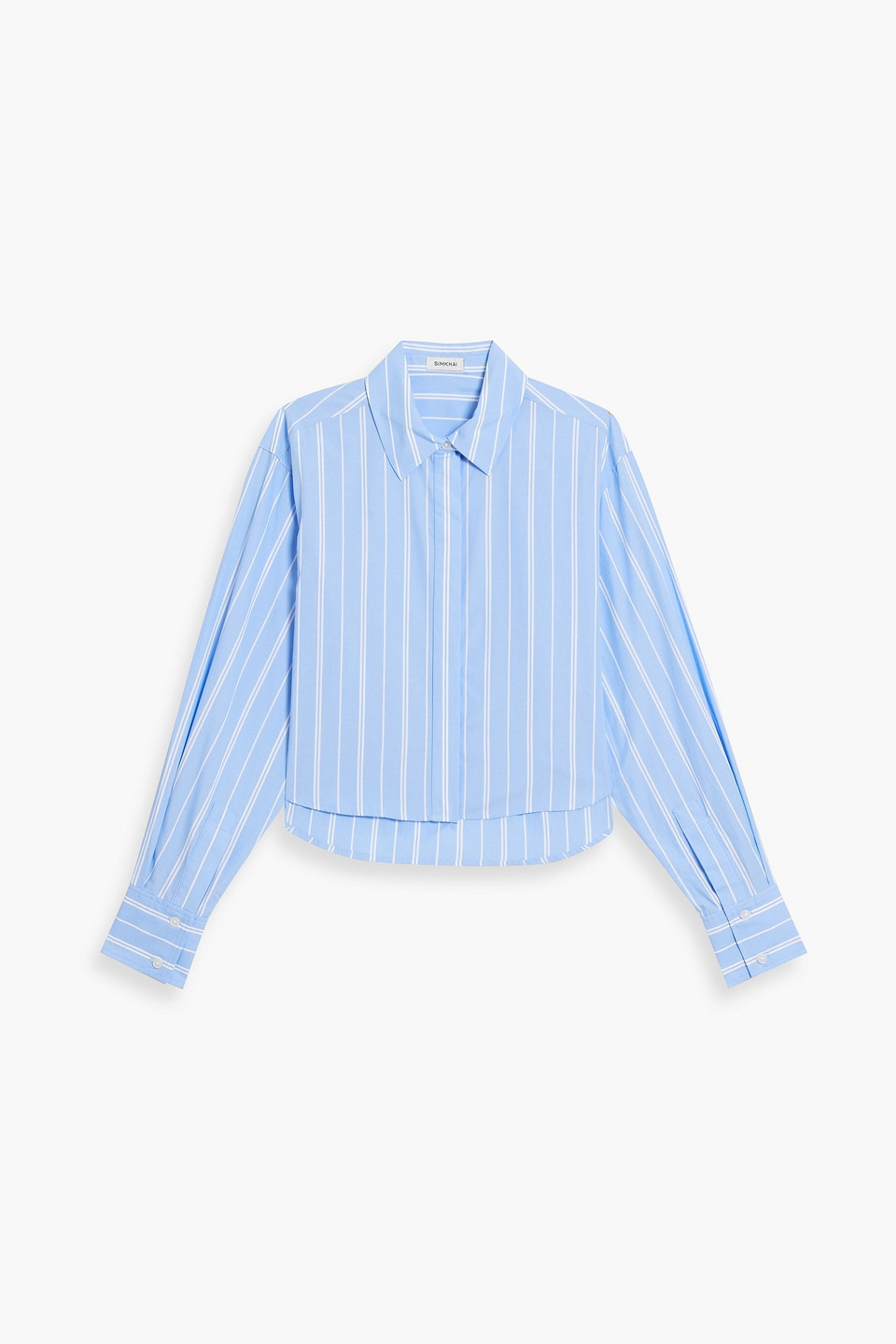 Simkhai Renata Cropped Striped Cotton-poplin Shirt In Light Blue