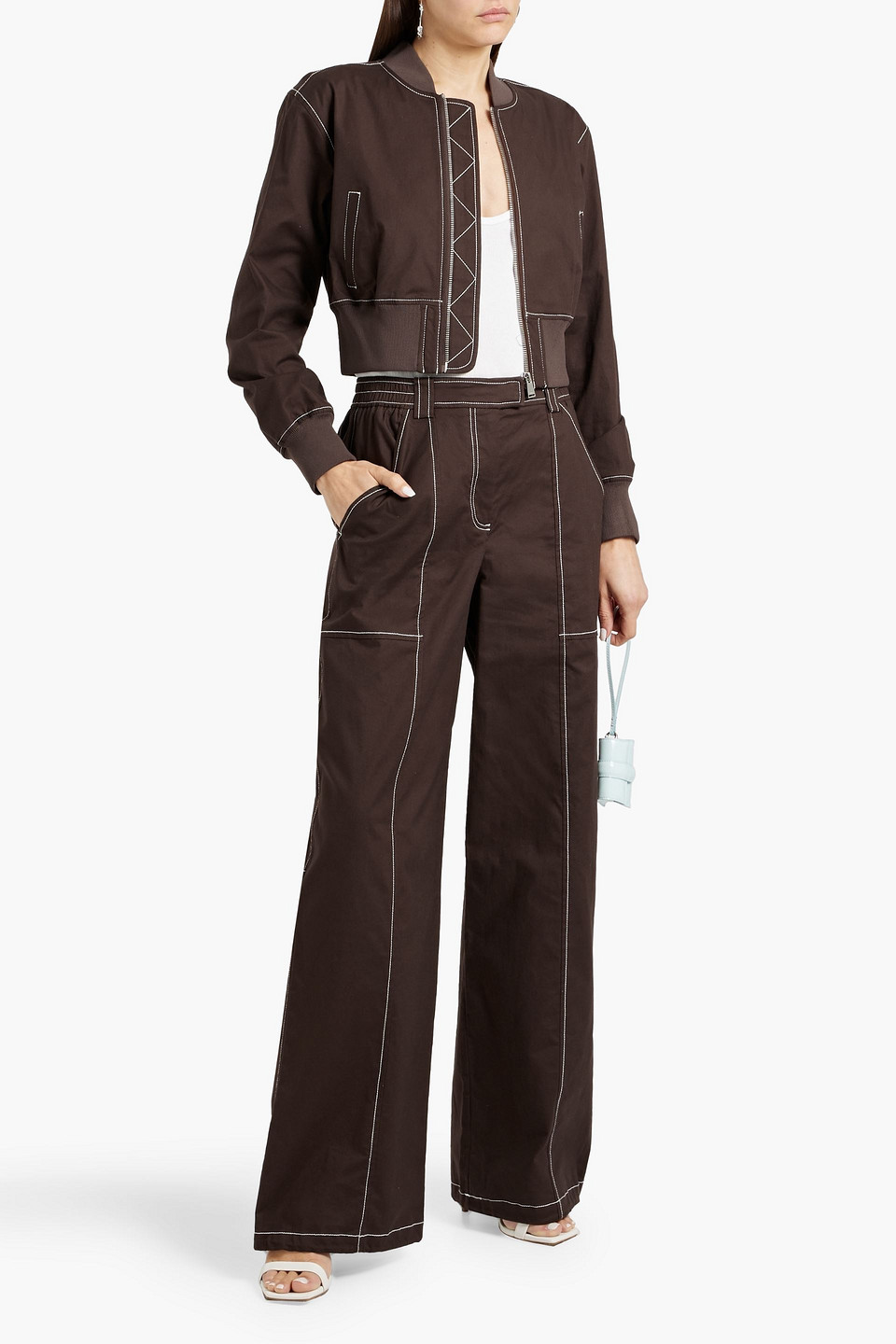 Shop Simkhai Delfina Cotton-blend Wide-leg Pants In Chocolate