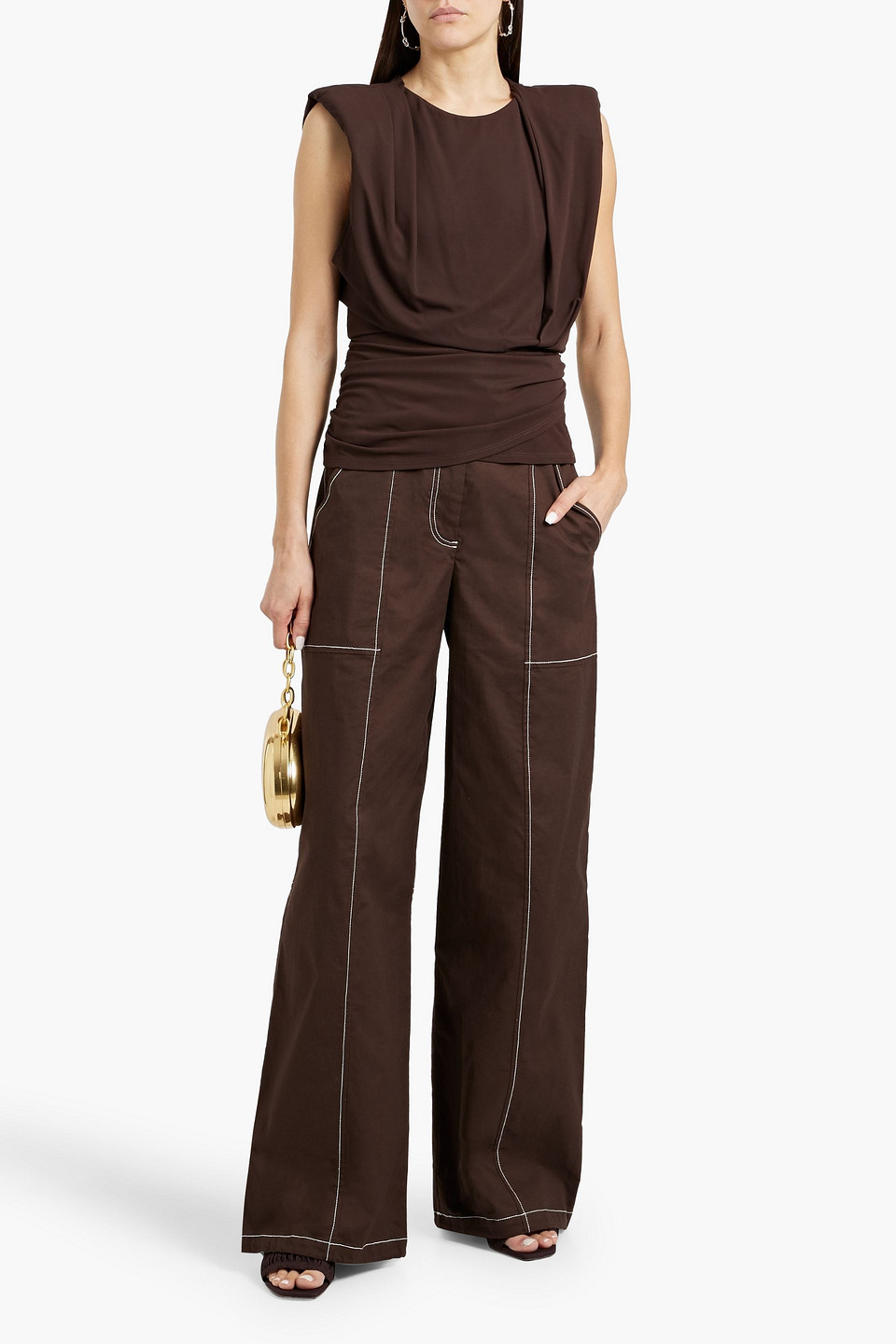 Simkhai Daton Draped Jersey Top In Chocolate