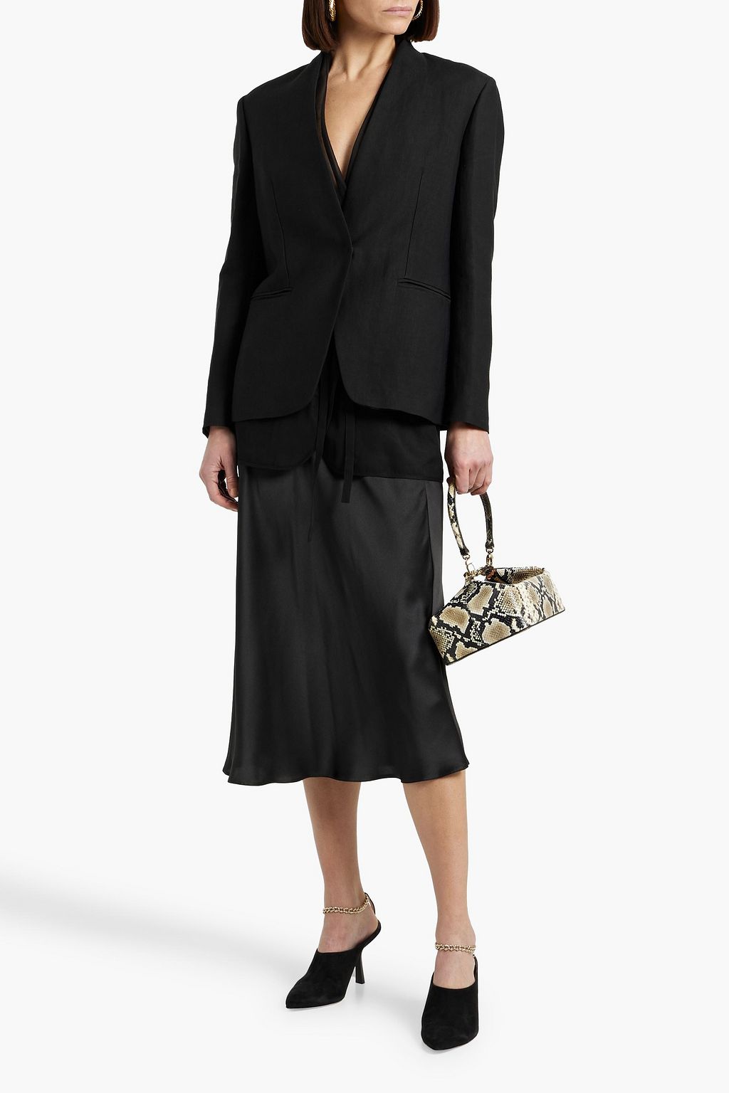 BRUNELLO CUCINELLI Bead-embellished layered twill and chiffon blazer