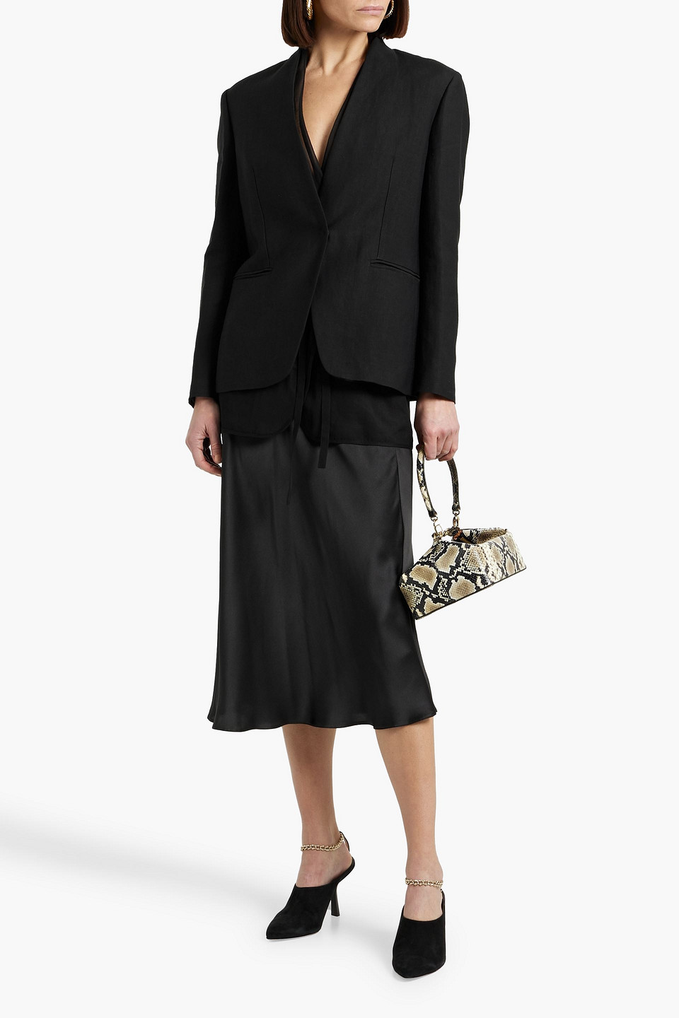 Brunello Cucinelli Bead-embellished Layered Twill And Chiffon Blazer In Black