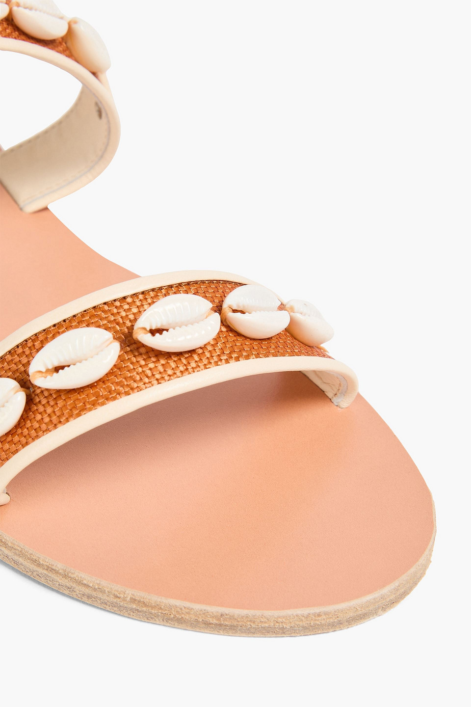 ANCIENT GREEK SANDALS CLIO SHELL-EMBELLISHED LEATHER AND CANVAS SANDALS