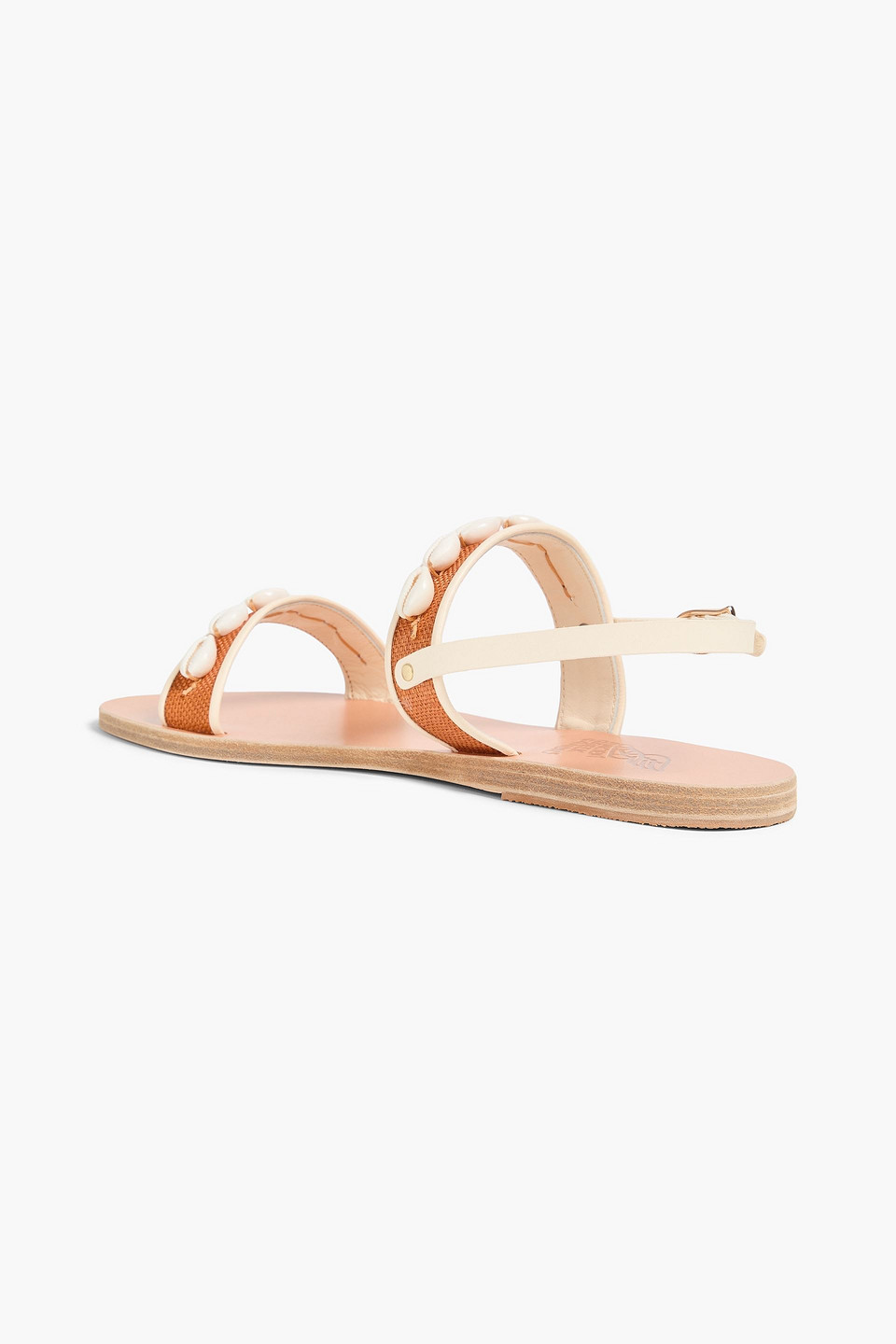 ANCIENT GREEK SANDALS CLIO SHELL-EMBELLISHED LEATHER AND CANVAS SANDALS