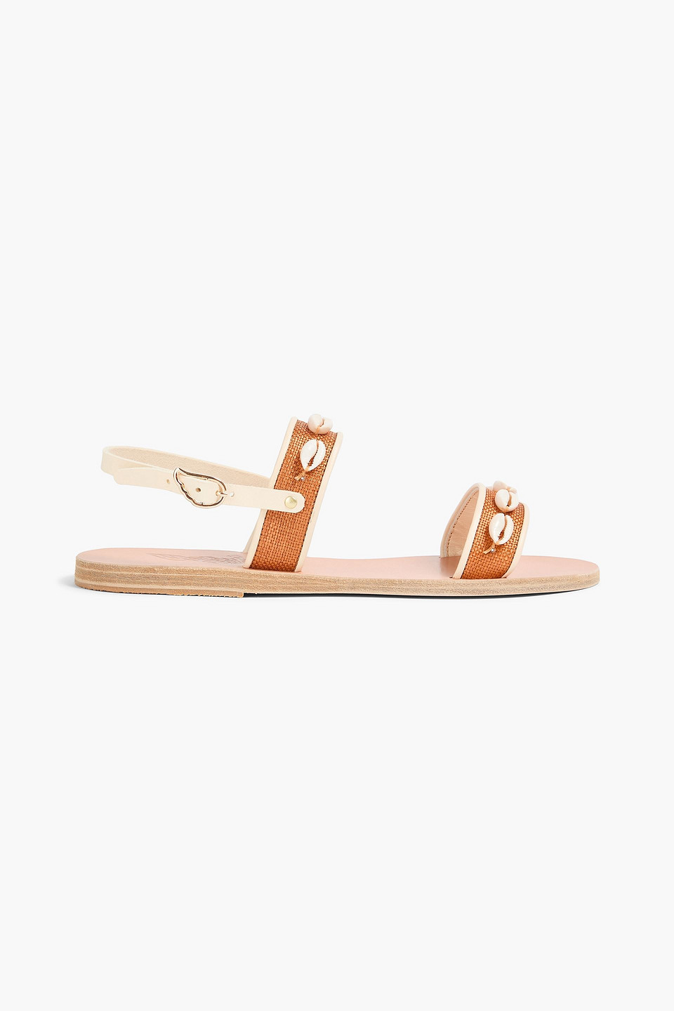 ANCIENT GREEK SANDALS CLIO SHELL-EMBELLISHED LEATHER AND CANVAS SANDALS