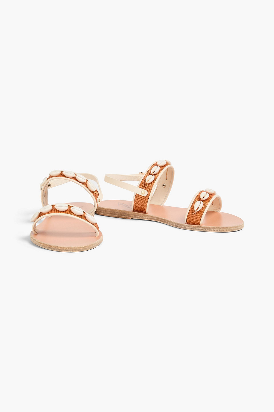 ANCIENT GREEK SANDALS CLIO SHELL-EMBELLISHED LEATHER AND CANVAS SANDALS