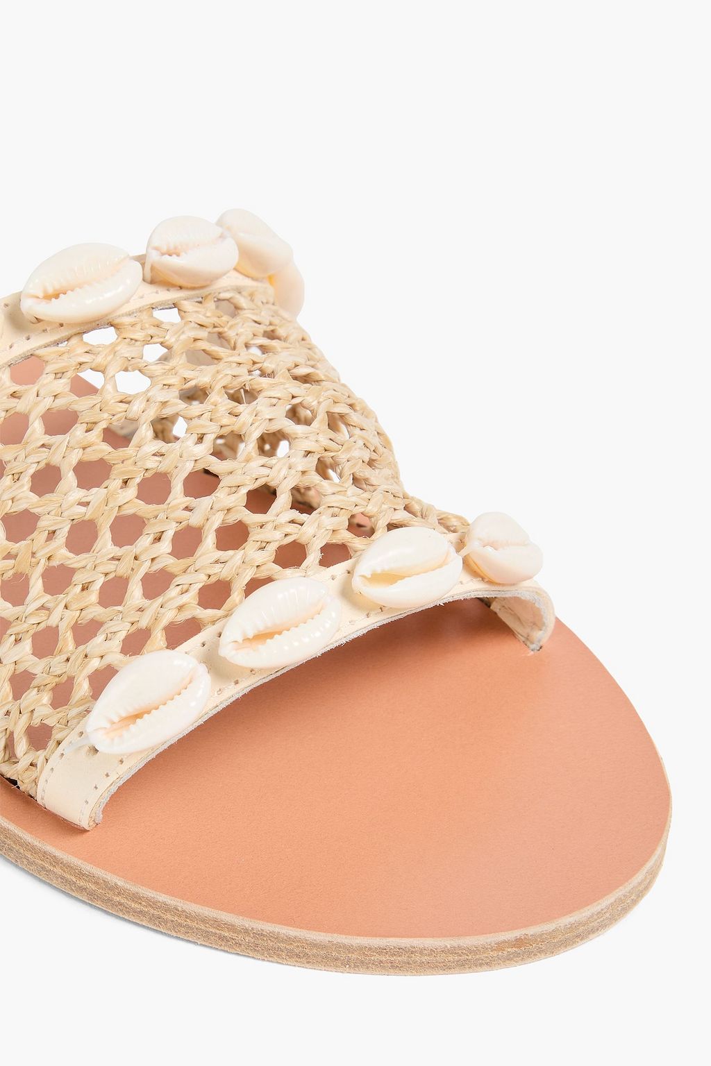 ANCIENT GREEK SANDALS Taygete shell-embellished leather and raffia sandals