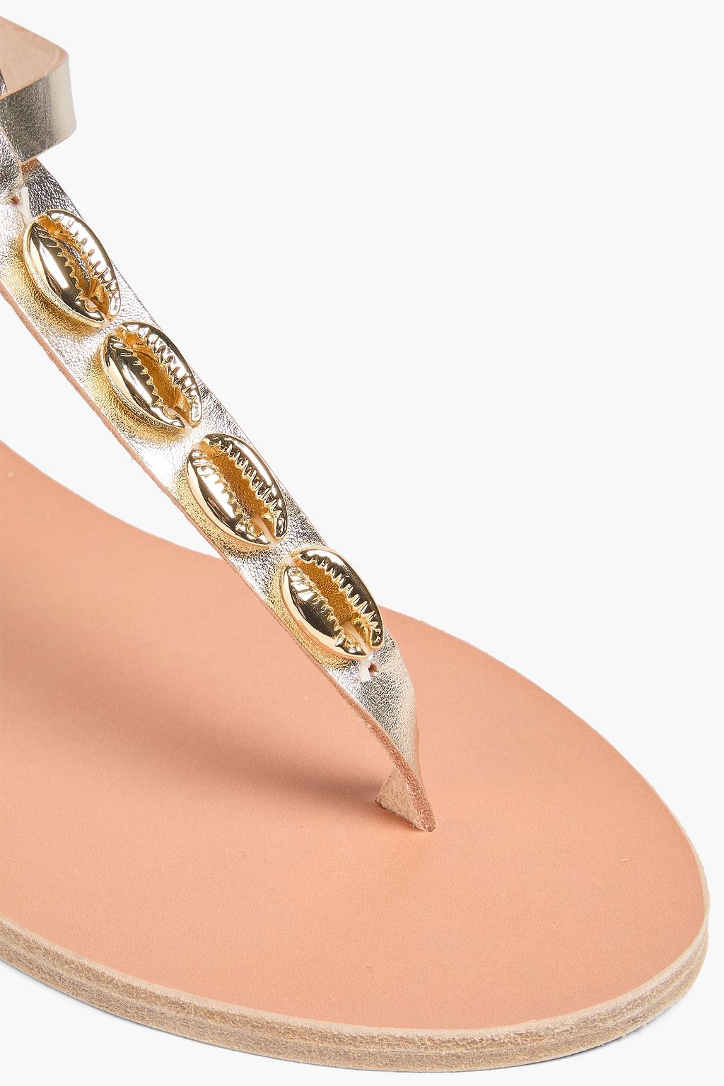 ANCIENT GREEK SANDALS صندل "ليتو" من الجلد بلون معدني مزين بالكريستال ومزود بحزام خلفي