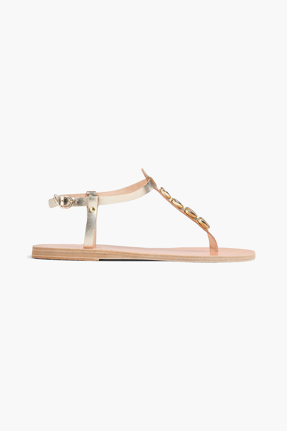 ANCIENT GREEK SANDALS LITO FAUX SHELL-EMBELLISHED METALLIC LEATHER SLINGBACK SANDALS