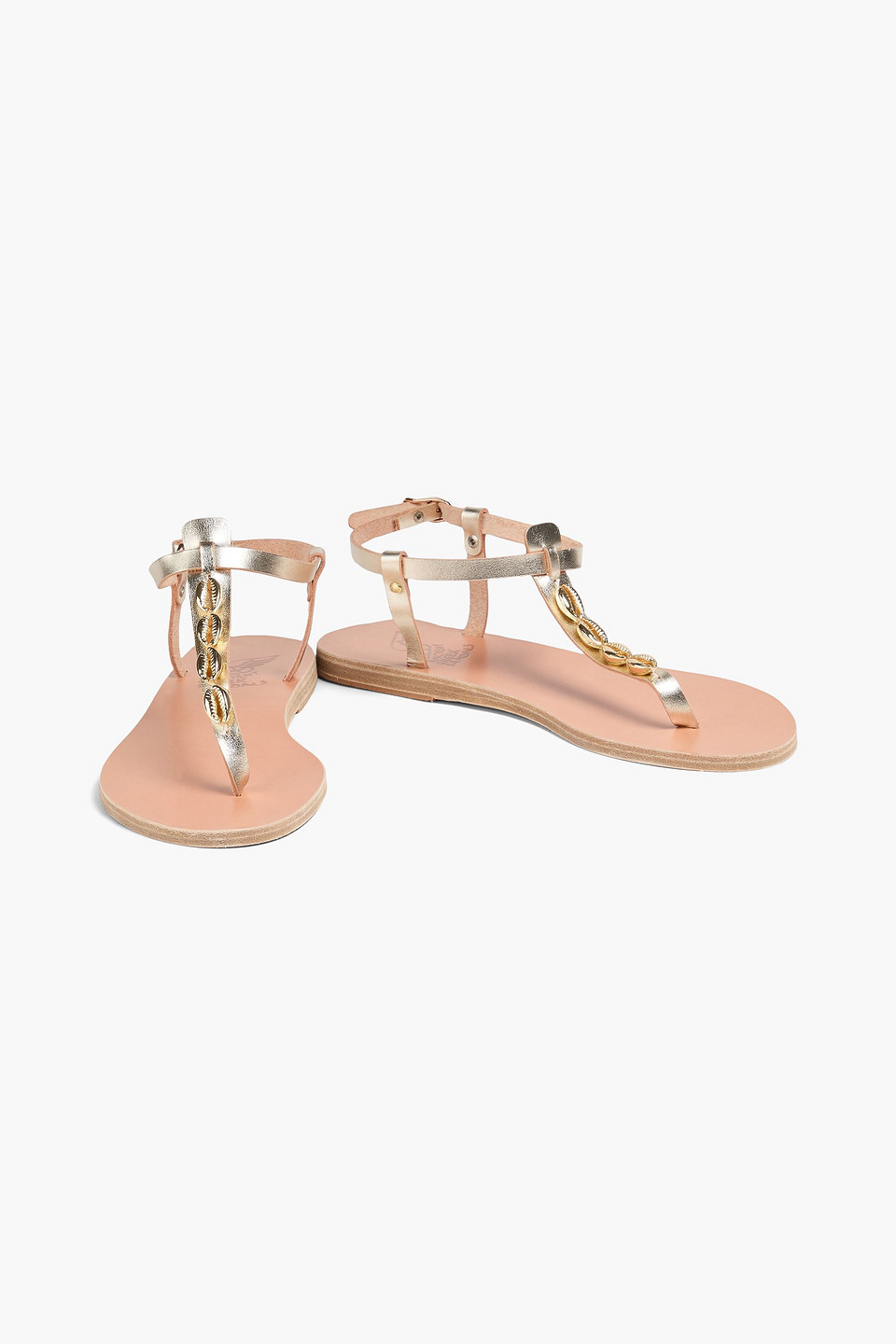 ANCIENT GREEK SANDALS LITO FAUX SHELL-EMBELLISHED METALLIC LEATHER SLINGBACK SANDALS