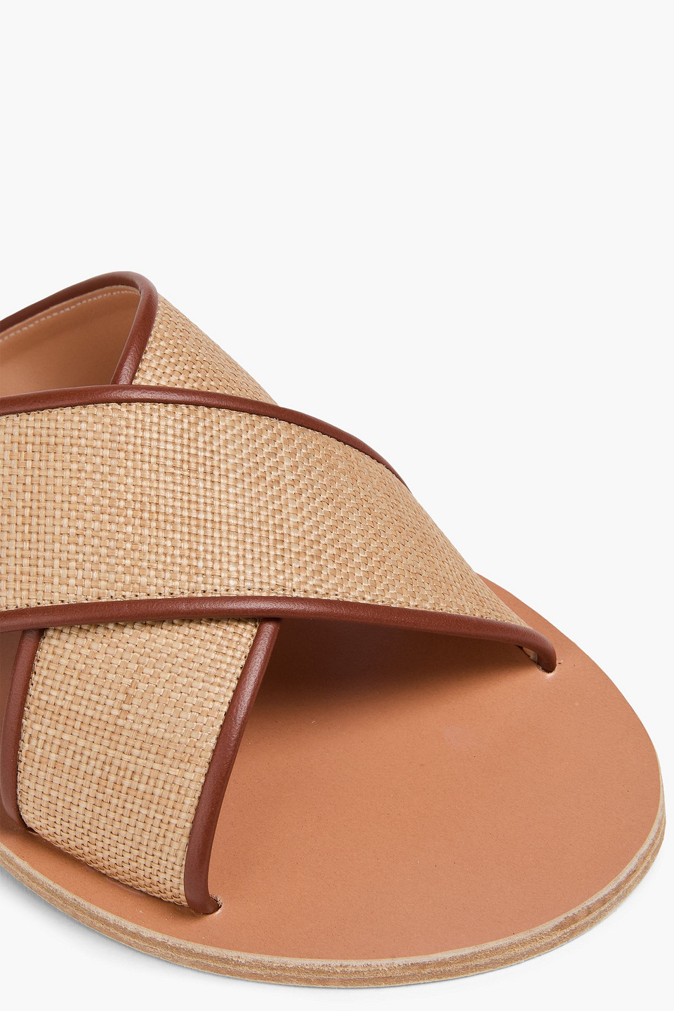 ANCIENT GREEK SANDALS THAIS LEATHER-TRIMMED RAFFIA SANDALS