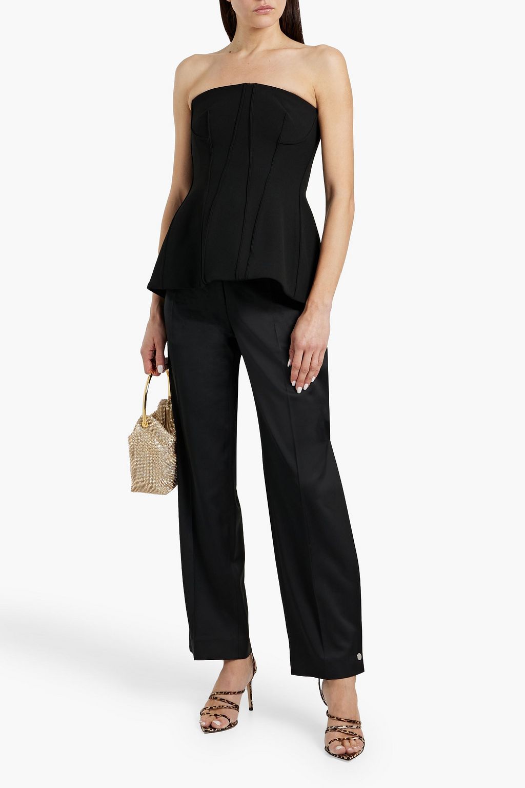 SIMKHAI Parker strapless crepe peplum top