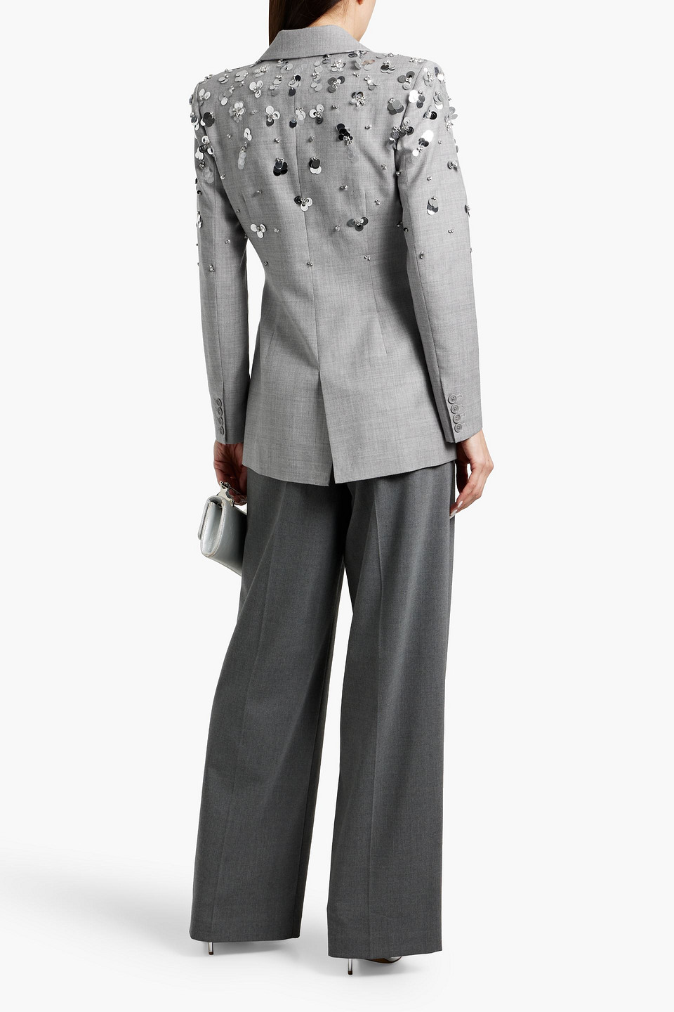 Simkhai Getty Double-breasted Embellished Wool Blazer In Gray