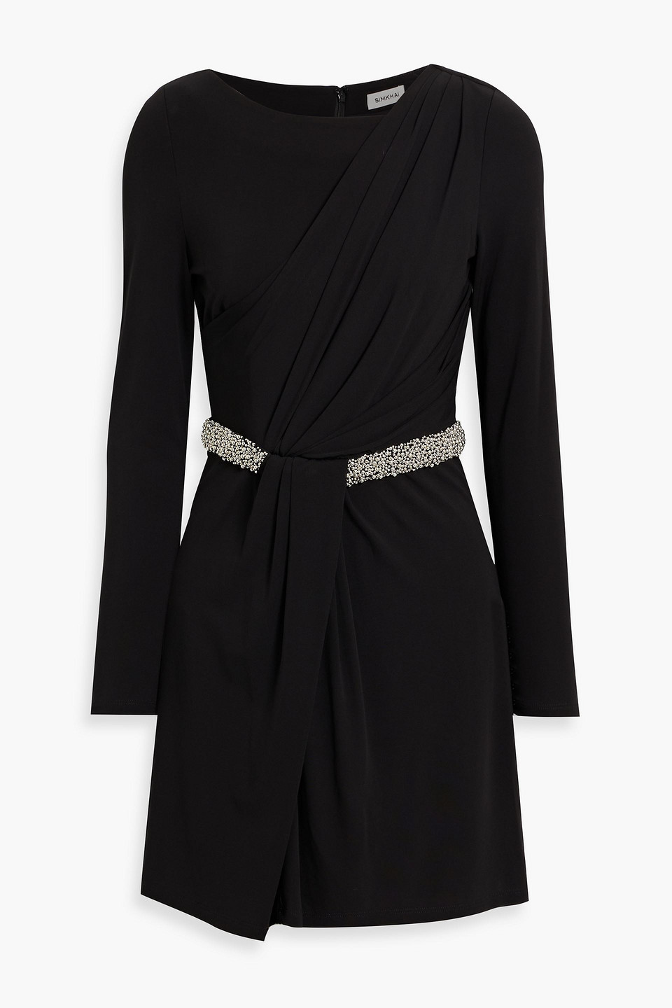 Simkhai Tulia Wrap-effect Embellished Stretch-jersey Mini Dress In Black