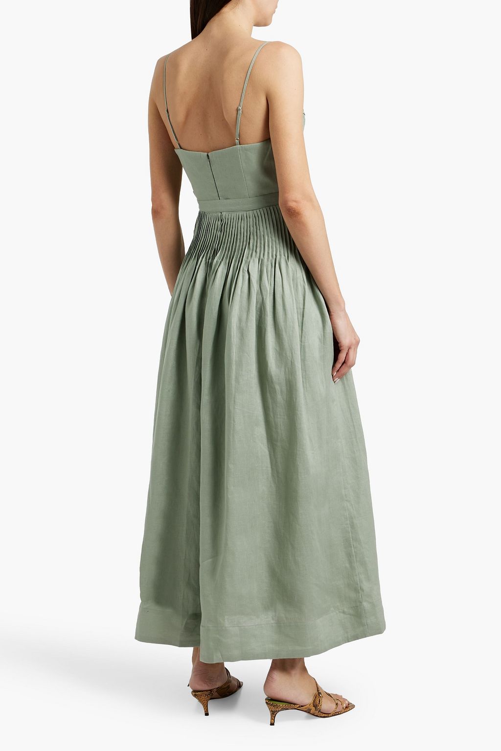 NICHOLAS Belted pintucked linen maxi dress