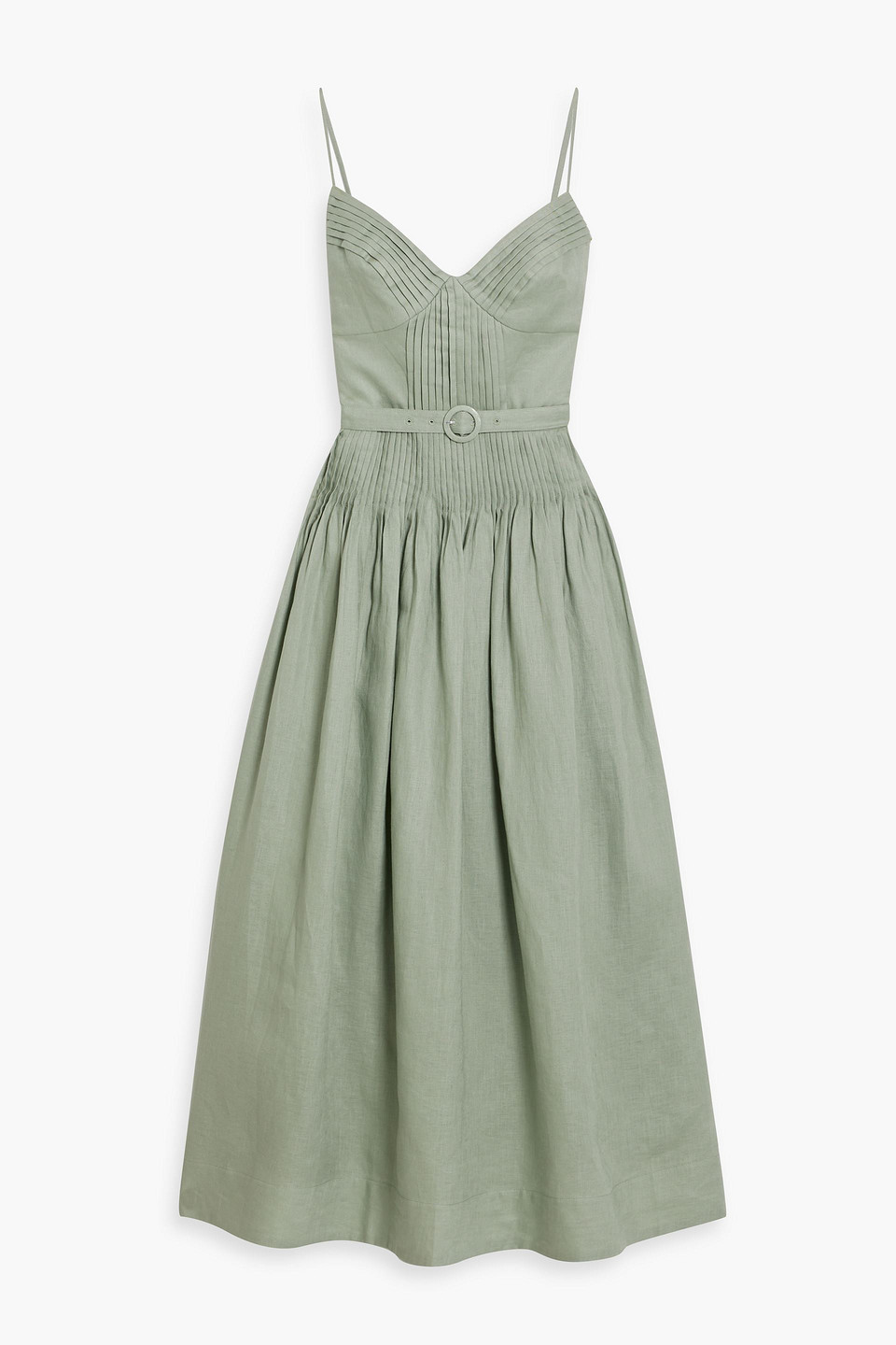 Nicholas Belted Pintucked Linen Maxi Dress
