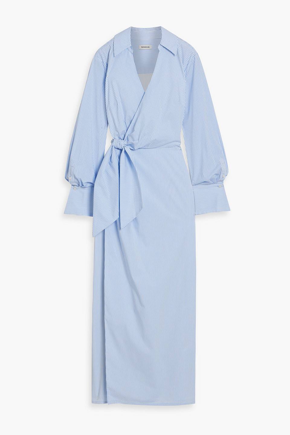 Simkhai Briar Wrap-effect Striped Cotton-blend Poplin Maxi Shirt Dress In Light Blue