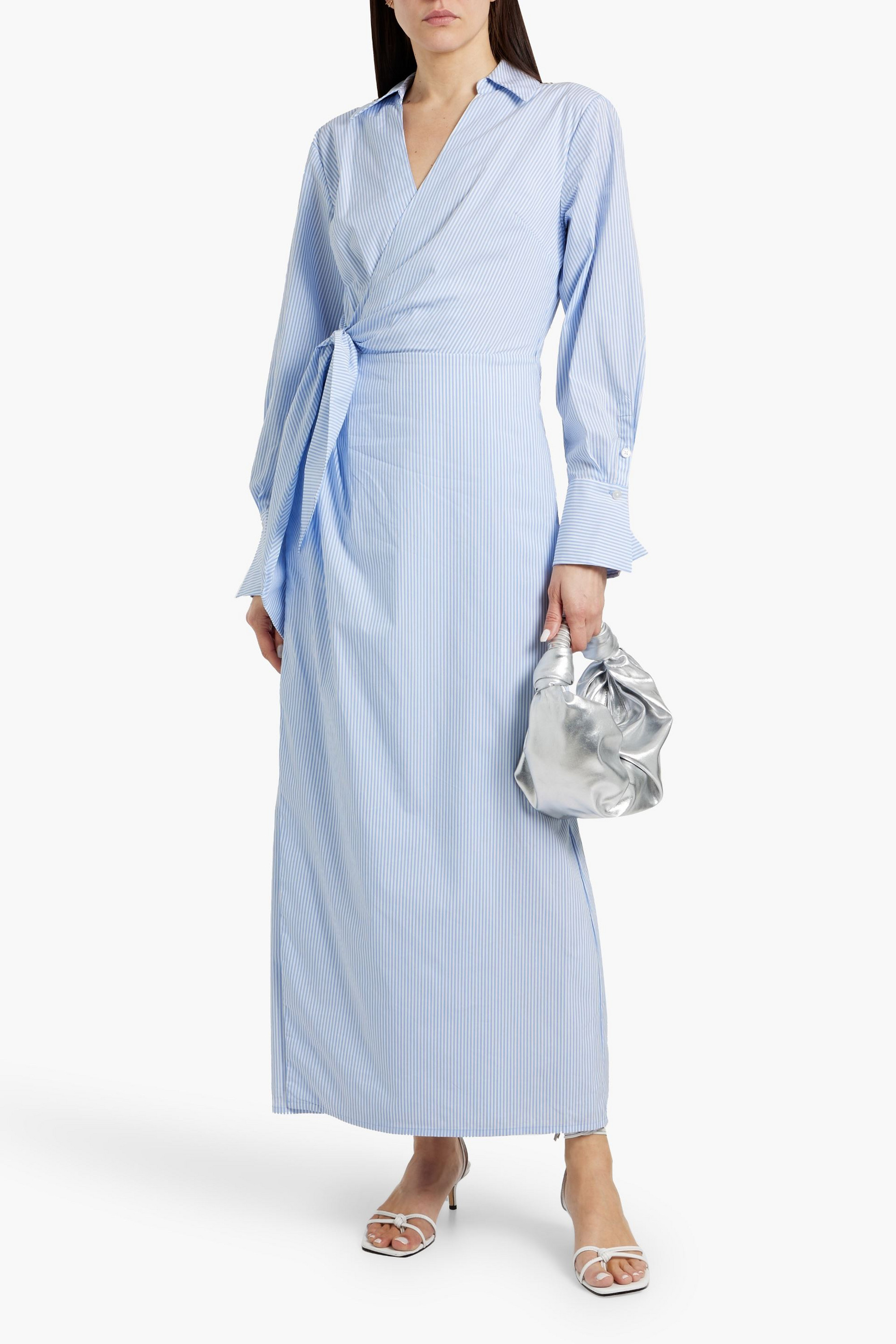 SIMKHAI Briar wrap-effect striped cotton-blend poplin maxi shirt dress