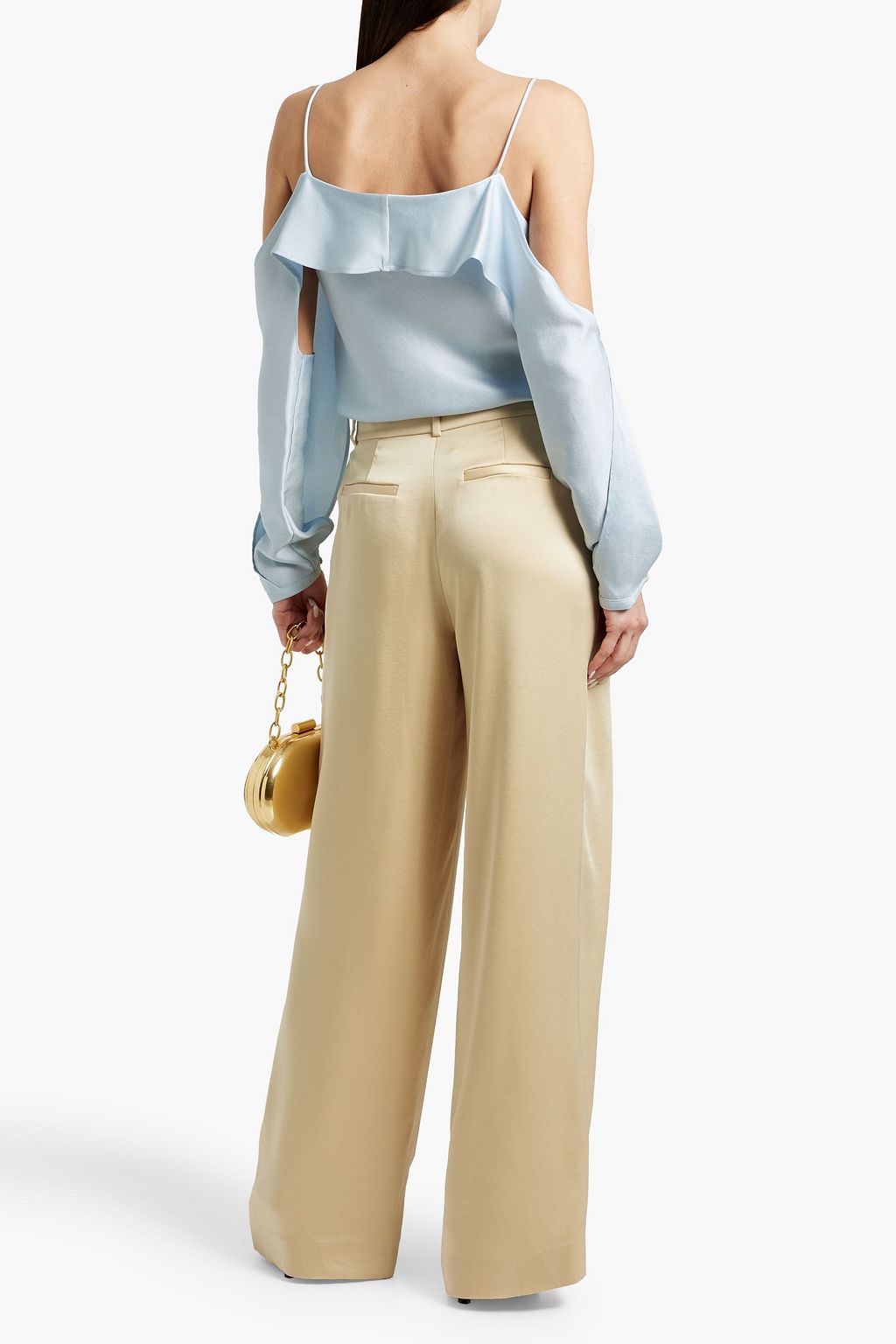 SIMKHAI Diane cold-shoulder ruffled satin-crepe top