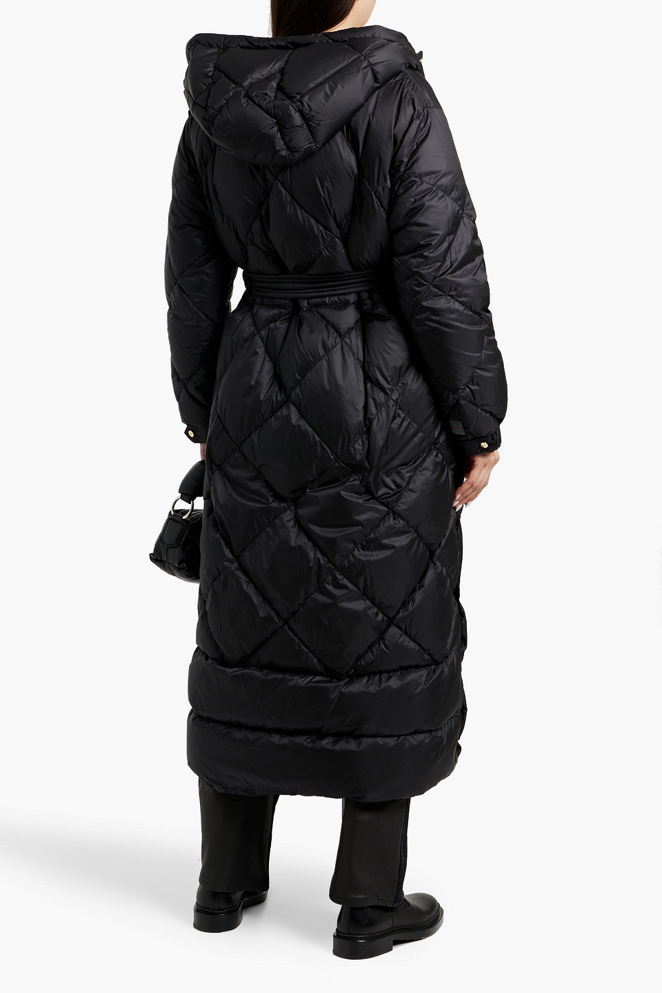 Max Mara Trepa Quilted Shell Hooded Coat In Black