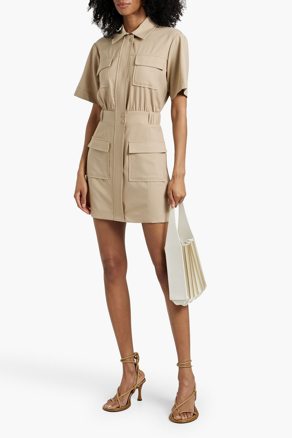Shop Simkhai Crissy Wool-blend Twill Mini Shirt Dress In Beige