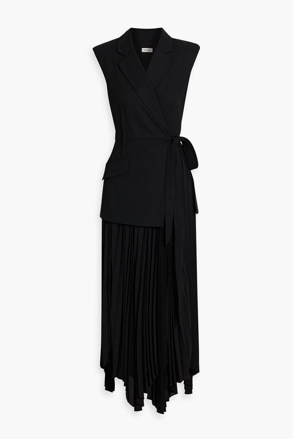Simkhai Helena Pleated Crepe And Chiffon Midi Dress In Black