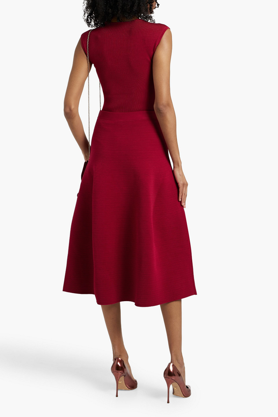 Shop Simkhai Jennifer Ribbed-knit Midi Skirt In Crimson