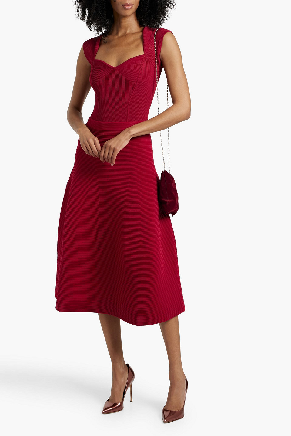 Shop Simkhai Jennifer Ribbed-knit Midi Skirt In Crimson