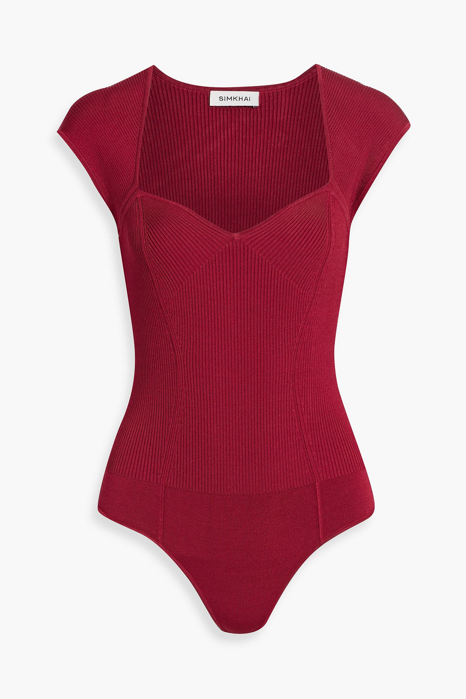 Simkhai Barbara Ribbed-knit Bodysuit In Crimson