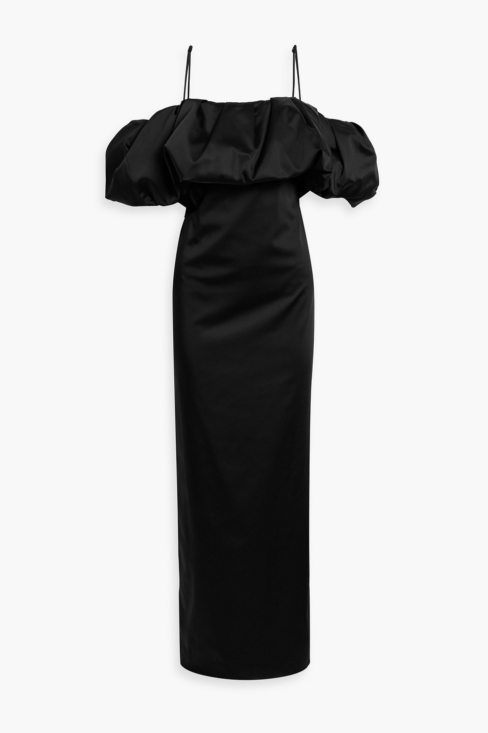 simkhai - dorina cold-shoulder ruffled taffeta maxi dress - black - us 0