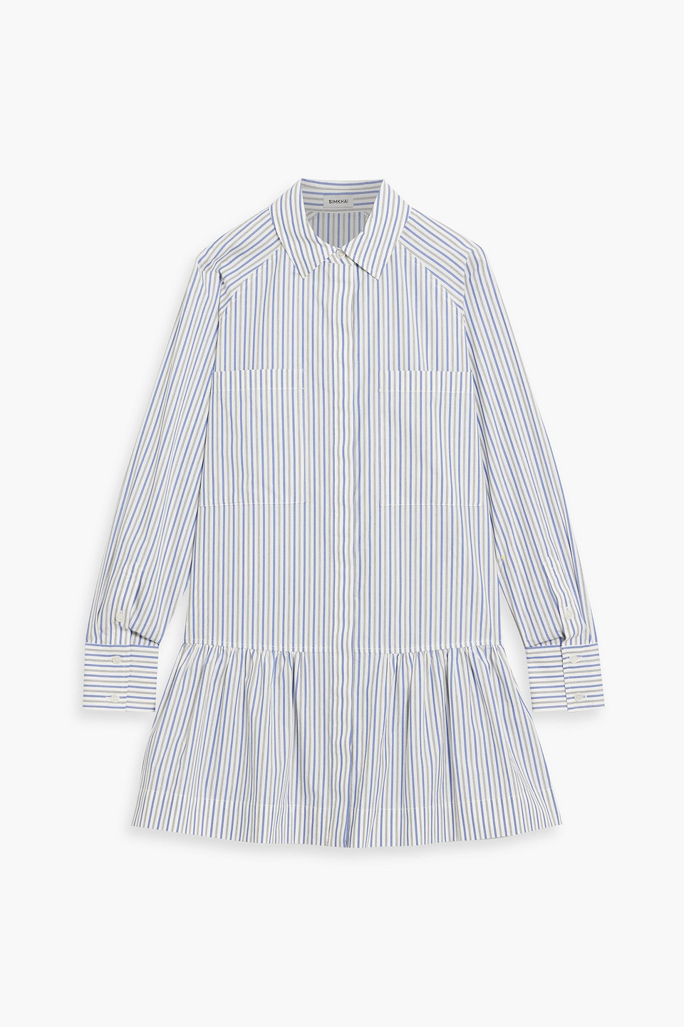 Simkhai Polina Striped Cotton Oxford Mini Shirt Dress In Light Gray
