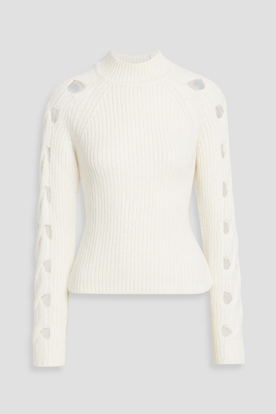 Simkhai Montrose Cutout Ribbed And Cable-knit Turtleneck Sweater In Neutral