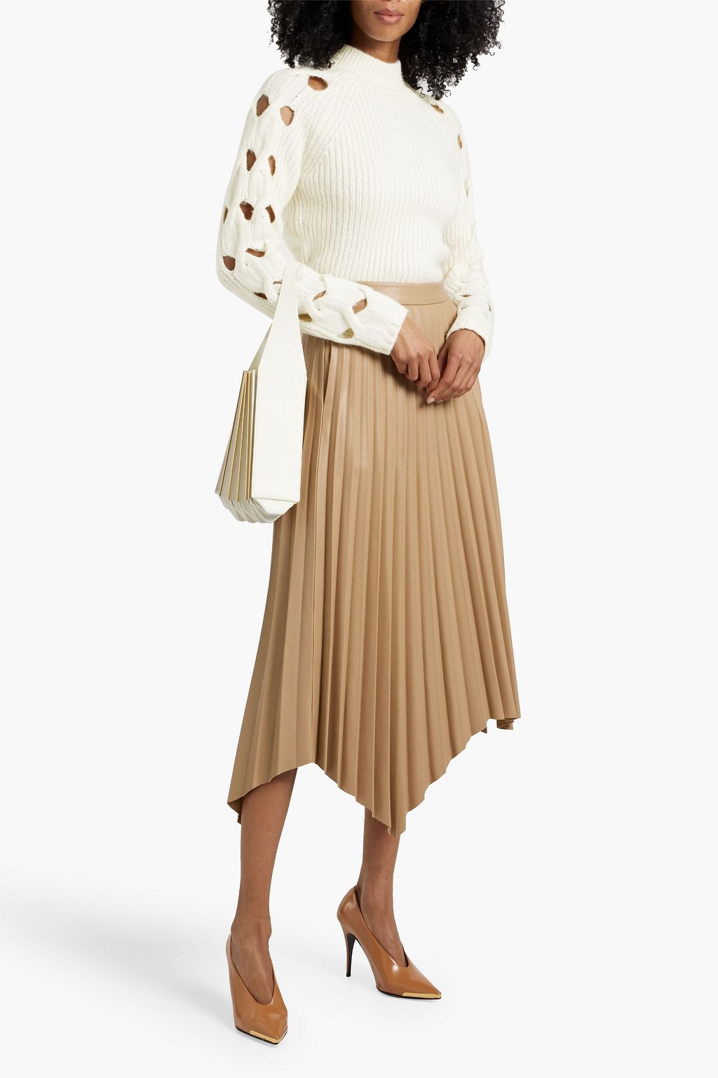 SIMKHAI Montrose cutout ribbed and cable-knit turtleneck sweater