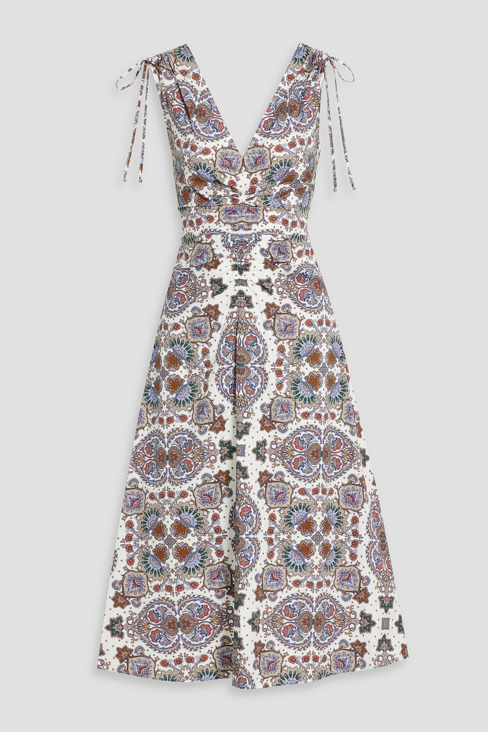 Veronica Beard Zia Paisley-print Cotton-blend Poplin Midi Dress In Off-white