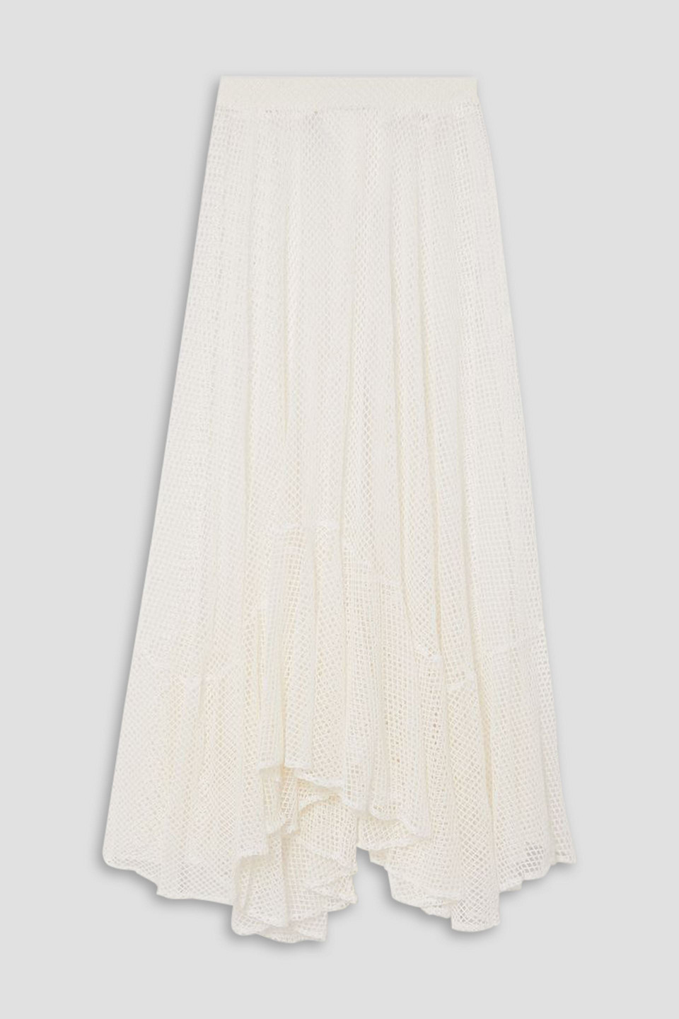 Shop Patbo Tiered Crocheted Stretch-cotton Midi Skirt In White