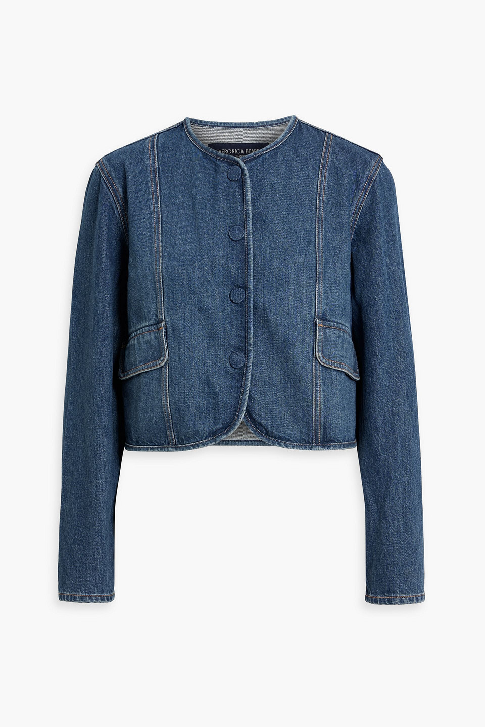 Veronica Beard Cordell Cropped Denim Jacket In Mid Denim