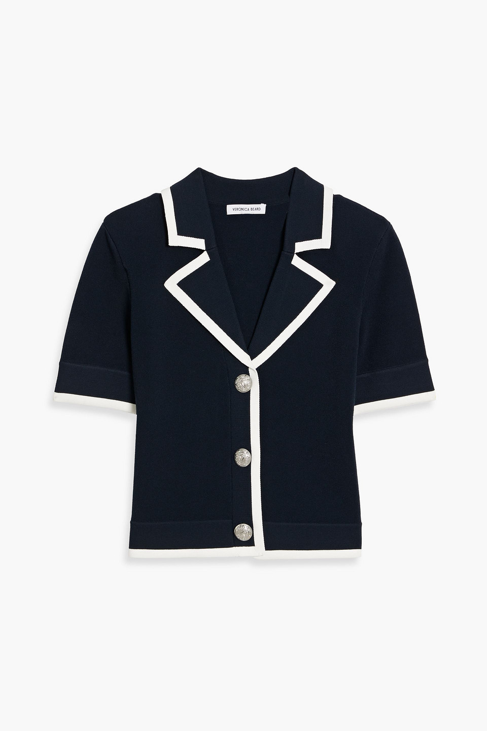 Veronica Beard Stovall Contrast Detail Crop Knit Jacket In Blue