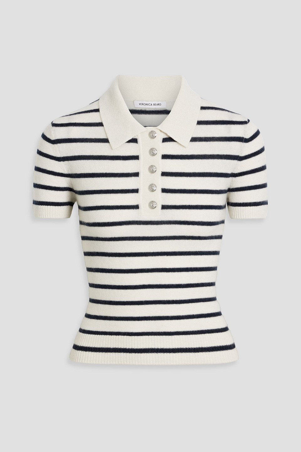 Veronica Beard Brandt Striped Cashmere Polo Sweater In White